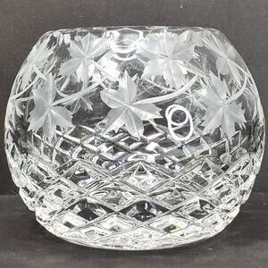 Vtg Maple Leaf Etched Rose Bowl 3.75" Round Decorative Collectible Rare